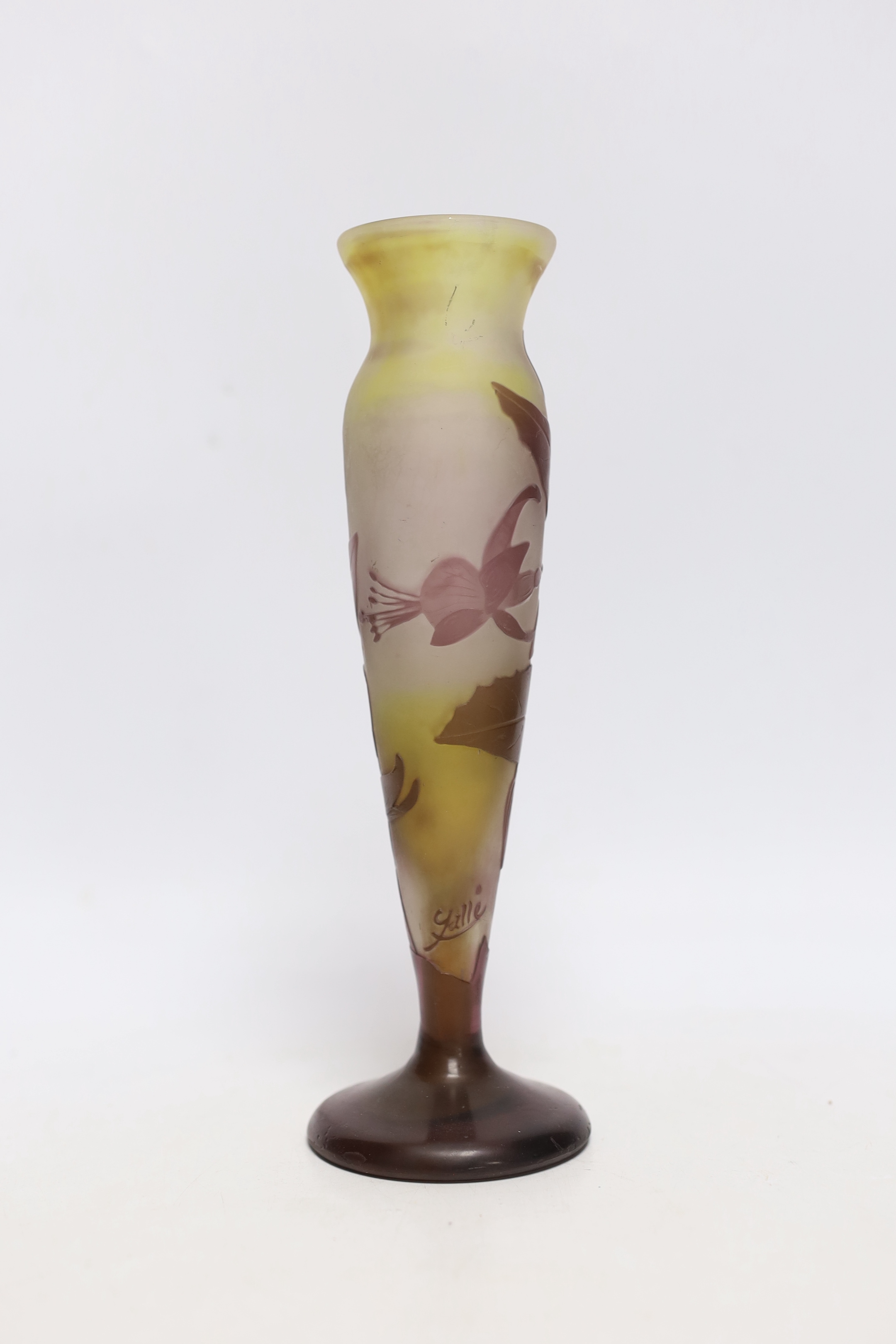 An Emile Galle cameo glass vase, signed, 24cm high